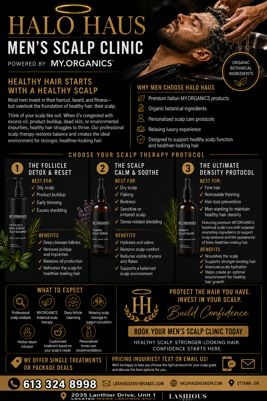 Halo Haus men's scalp clinic offer with treatment protocols and booking details